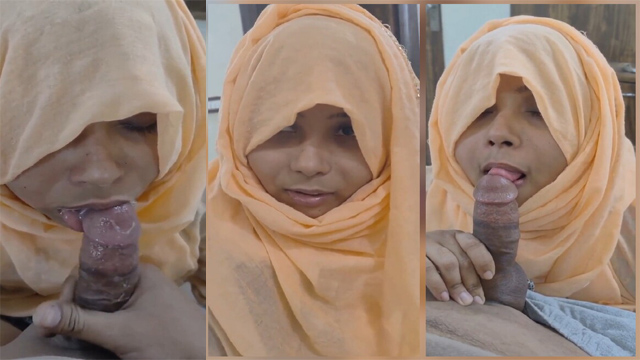 Hijabi Wife Giving Blowjob To Lover – and Talking cum in Her Mouth